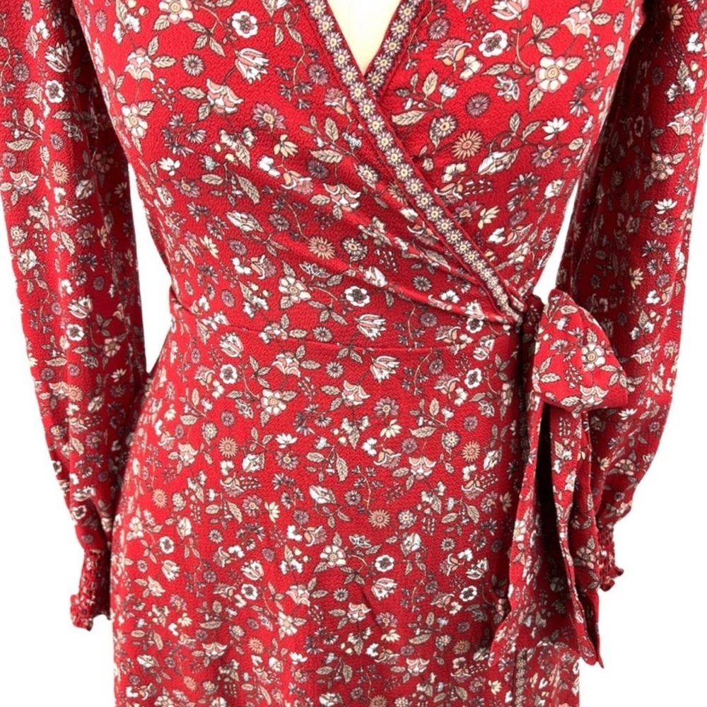 NWT Max Studio Balloon Sleeve Red Floral Wrap Dress Size S - Picture 7 of 9